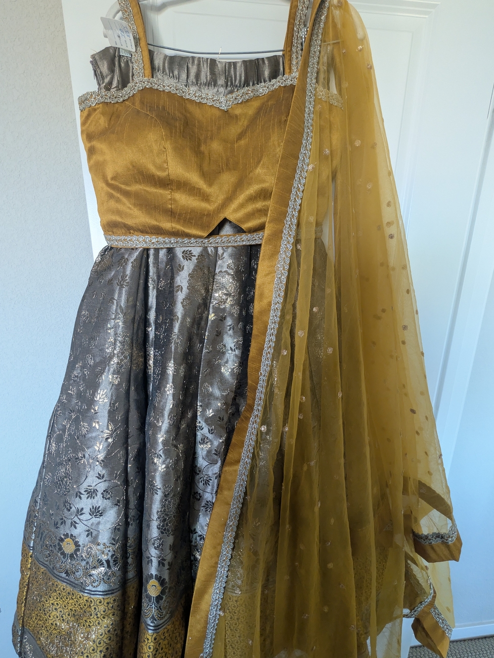 Mustard and Silver Festive lehenga with Dupatta